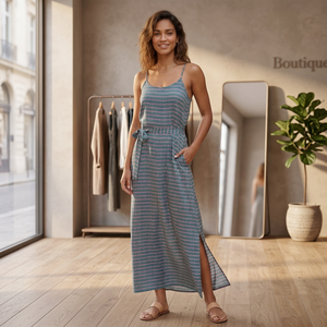 Robe longue sans manches en rayonne tissée, coupe trapèze, imprimé floral, style Y2K Bohème, taille unique, fente haute, élégante et charmante, pour l'été coréen - Product Image 3
