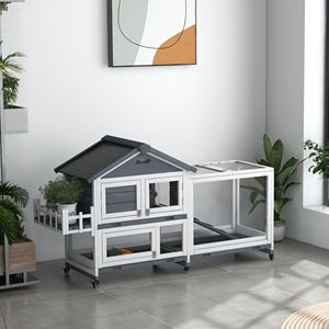 Lussuosa Conigliera in Legno Grigio da 65 Pollici con Ampio Recinto e Tetto Apribile per Conigli di Taglia Media e Piccoli Animali - Product Image 2