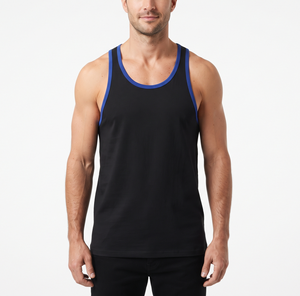 <b>Mens</b> Crew Neck Tank <b>Top</b> Blue Trim O-Neck Sleeveless Solid <b>Muscle</b> Shirt Casual Summer <b>Top</b> Sporty <b>Muscle</b> Shirt - Product Image 5