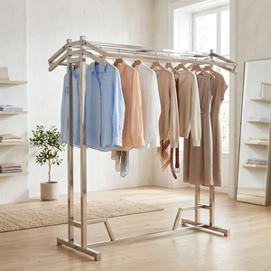 Porte-vêtements pliable Bros Display, robuste et de qualité supérieure, en métal, avec étagères à plusieurs niveaux, pour présentation en magasin. - Product Image 4