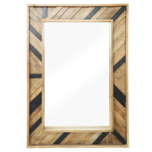 Handcrafted Mango Wood <b>Framed</b> Wall Mirror Natural Honey Brown <b>Black</b> Inlay Geometric Design Home Decor - Product Image 1