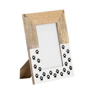 Wooden <b>Photo</b> <b>Frame</b> Rectangle Rustic Design <b>Black</b> Paw Prints Tabletop Display Vertical Orientation - Product Image 1