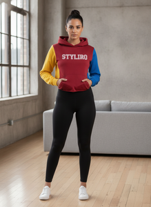 Sudadera con Capucha Corta de Bloques de Color para Mujer, Manga Larga, Tejido de Algodón, Transpirable, Moda Urbana Otoñal - Product Image 3