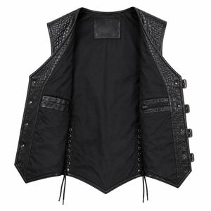 Factory Custom Made Crocodile Embossed Leather <b>Biker</b> Vest Mens Motorcycle Vest Genuine Leather Buckle Closure <b>Waistcoat</b> OEM OD - Product Image 4