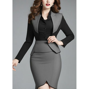 Conjunto de Traje de Oficina de Dos Tonos para Mujer, Blazer Estructurado con Falda Lápiz, Conjunto Formal - Product Image 1