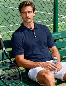 Men's Navy Blue Short Sleeve Knitted Polo Shirt Classic <b>3</b> Button Collar Solid Color Casual Breathable Design - Product Image 2