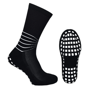 Custom Logo Anti Slip Athletic <b>Socks</b> Crew Length Striped Design for Running Gym Yoga Sports with Silicon Grip Pads <b>Black</b> Adult - Product Image 3
