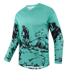 Maillot de vélo de montagne unisexe grande taille à manches longues, respirant, séchage rapide, polyester, imprimé bleu sarcelle et noir, pour le cyclisme en extérieur - Product Image 1