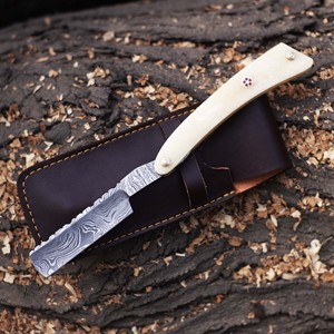 MORTAL SAGA Navaja de Afeitar Recta Ligera Personalizada de Acero de Damasco Hecha a Mano para Hombre, Cuchillas de Una Sola Hoja de Calidad Premium, Hueso de Camello - Product Image 2