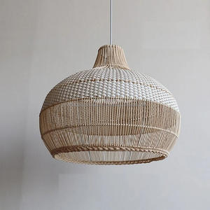 Abat-jour en rotin fait à la main en osier bambou naturel rotin éclairage écologique grande lampe suspendue lustre - Product Image 4