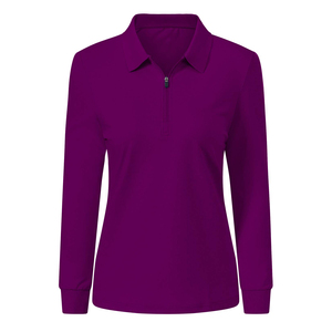 Camiseta Polo de Manga Larga para Mujer, Color Morado Sólido, Tejida, Estilo Casual, Manga Larga, Cierre de Cremallera, Largo Regular - Product Image 6