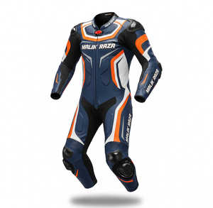 Combinaison de moto sur mesure MALIK RAZA |   Ergonomie pré-courbée et prédécoupée pour la course |   Cuir sur mesure respirant et à séchage rapide - Product Image 1