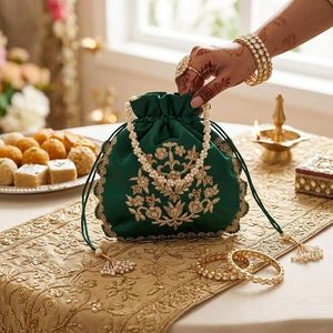 Bolso étnico indio económico con hermoso bordado y pedrería a mano para sari, lehenga, traje salwar y ropa festiva - Product Image 2