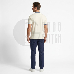 Polo de Manga Corta Color Crema para Hombre con Ribete Azul, Corte Regular, Estilo Casual Elegante, Tejido de Piqué de Algodón, Transpirable, Diseño Sólido - Product Image 5