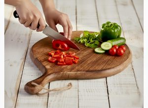 <b>Wooden</b> Round Chopping Board With Handle Kitchen Cutting Block Anti Slip Single <b>Piece</b> - Product Image 4