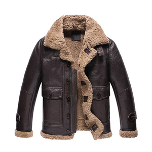 Veste en cuir et fourrure Sherpa pour homme, style unique, manteau d'hiver de luxe, doublure douce écologique de haute qualité, couleur personnalisable sur le devant - Product Image 1