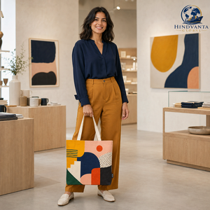 Promoción HINDVANTA GLOBAL: Bolsa de Mano de Lona con Estampado Geométrico, Cierre de Cordón/Hombro, Gran Capacidad, Bolsa de Compras - Product Image 3