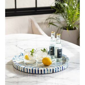 Bone Inlay Modern Breakfast <b>Tray</b> Blue Floral Pattern Eco-Friendly Durable Lightweight Elegant Decorative Coffee Table Serving - Product Image 6