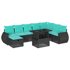 Juego de sofás de jardín de ratán sintético negro de 9 piezas con cojines, muebles de patio - Product Image 2