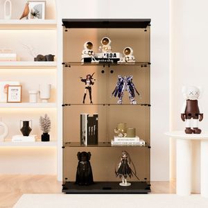 Vetrina a due ante in vetro ambrato con 4 ripiani, mobile espositore da terra per soggiorno, camera da letto o ufficio - Product Image 6