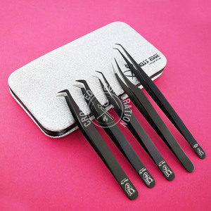 Best Eyelash Extension Tweezers Fiber Tip Lash Tweezers Curved Isolation for Ingrown Eyelashes Black Color with Top Quality - Product Image 1