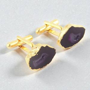 กระดุมข้อมือหินอาเกตเคลือบทอง – เครื่องประดับกระดุมข้อมือหินธรรมชาติทำมือสำหรับผู้ชาย - Product Image 6