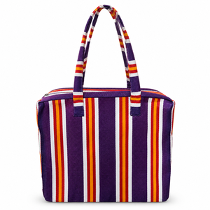 Bolsa de tela de nylon reciclado, bolsa de compras reutilizable, bolsa de hombro a rayas para compras diarias - Product Image 4