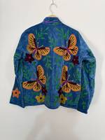 Veste bomber en velours brodée tendance |   Velours brodé à motif floral botanique et papillon, fermeture éclair, réversible, style bohème