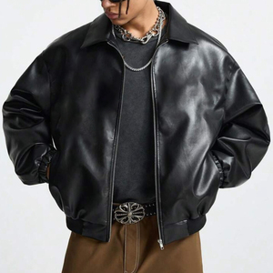 Wholesale Men's Winter Leather <b>Biker</b> <b>Jacket</b> with High Quality Collar and Front Logo Material for Casual Wear OEM - Product Image 4