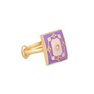 Premium Gold Plated Purple Enamel <b>Adjustable</b> <b>Ring</b> for Women Square Statement Party Jewelry - Product Image 3