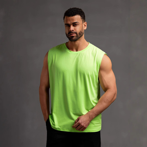 Débardeur sans manches vert fluo pour homme, col rond, séchage rapide, tricoté, sportif, couleur unie, gilet de fitness - Product Image 6