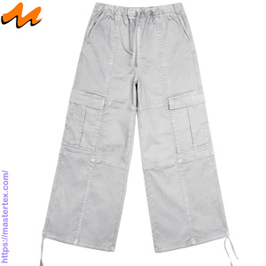 Pantalones Cargo Casuales de Verano para Mujer MASTER TEXTILE, Color Sólido, Pierna Ancha, Transpirables, Cintura Media, Hechos con Tela de 7.37 oz - Product Image 1