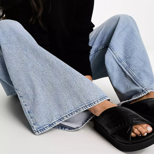 Pantalones vaqueros de mujer de cintura alta, pierna ancha, lavado claro, algodón, talla grande, largos, casuales, holgados, con botones, color liso - Product Image 6