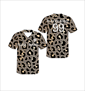 เสื้อเบสบอลลายเสือดาวแบบกำหนดเอง คอวี แขนสั้น ผ้าโพลีเอสเตอร์ซับเหงื่อ สำหรับผู้ใหญ่ ใส่ได้ทุกฤดู แบบซับลิเมชั่น - Product Image 1