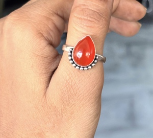 <b>Chunky</b> Fashion Jewelry Pear Shaped 925 <b>Silver</b> Plated Carnelian Gemstone <b>Rings</b> Bohemian Style Women's Party Anniversary Jewelry - Product Image 1