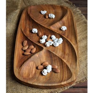 Plateau décoratif en bois pour fruits secs, design abstrait, style rustique, plateau de service multifonctionnel, bois artisanal - Product Image 1
