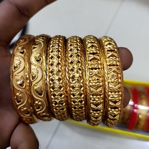 Antique Textured Floral Gold Plated Bangle <b>Bracelet</b> <b>Set</b> Traditional Pattern Jewelry for Women Ethnic and Festive Wear - Product Image 2
