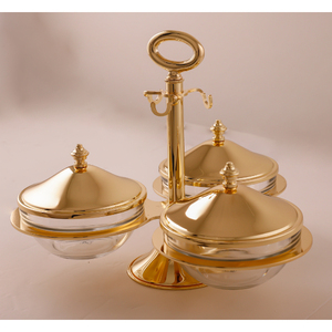 Modern Luxury Gold Polished Metal Dry Fruits <b>Bowls</b> Set <b>with</b> Arched Stand and <b>Lids</b> - Product Image 5