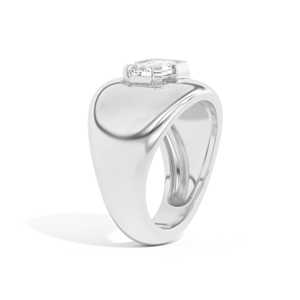 4mm Wide Chunky <b>Dome</b> Space Bombe <b>Rings</b> 1 Carat Emerald Cut Diamond Full Bezel Set Statement Custom 14K 18K Solid Gold Wholesale - Product Image 2