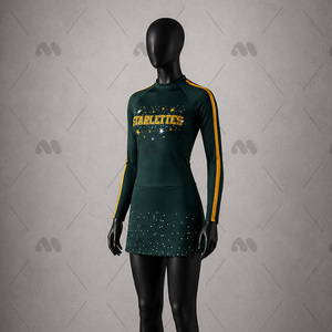 Ensemble d'uniformes de cheerleading personnalisés en polyester avec impression par transfert thermique, jupe à manches longues, broderie de strass, kit d'équipe pour filles - Product Image 3