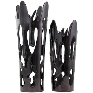 Nouveau design, vase à fleurs en aluminium fait main, style côtier, ensemble de 2 pièces, finition noire, support décoratif pour mariage, fête, maison, à prix réduit - Product Image 2