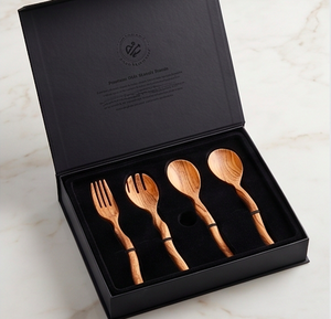 Ensemble de service à salade en bois naturel, design minimaliste, finition mate, couverts pour le camping et la cuisine, utilisation en camping et en hôtel - Product Image 4