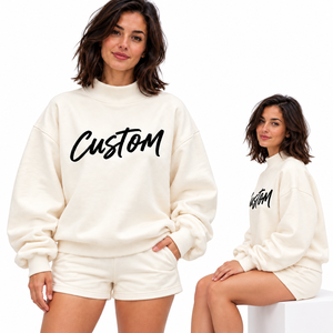 Sweat-shirt à capuche en molleton épais personnalisé avec broderie en coton, col roulé oversize, col montant, pour femme, vente en gros - Product Image 3