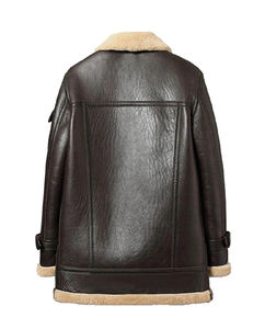 Men's B3 Sheepskin Shearling <b>Leather</b> Jacket Casual Flight Long <b>Coat</b> <b>with</b> Zippered Closure Genuine <b>Leather</b> <b>Fur</b> Bomber Jacket - Product Image 2