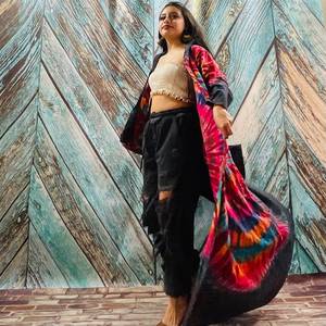 Moderno caliente relajado cuello en V profundo hecho a mano Tie Dye moda verano Resort desgaste vestido de fiesta de noche Boho playa Kaftan Kimono Bata - Product Image 4