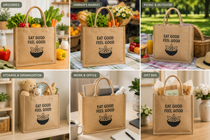 ถุงช้อปปิ้งผ้ากระสอบขนาดใหญ่พร้อมหูหิ้วสำหรับใส่ของชำ รุ่น Eat Good Feel Good - Product Image 3