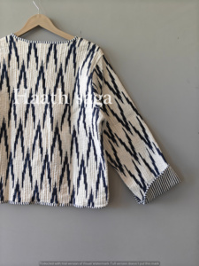Floral Print Cotton Quilted <b>Jacket</b> - Hand Block Printed <b>Jacket</b> <b>For</b> <b>Women</b> - Product Image 3