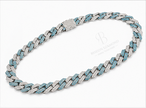 Luxury Cuban link <b>chain</b> necklace in 18K white gold <b>iced</b> <b>out</b> with lab grown diamonds and vibrant blue accents bold hip hop design - Product Image 2