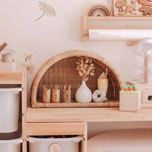 Étagère murale ronde en rotin naturel durable à 2 niveaux, présentoir fait main, organisateur de rangement pour la décoration intérieure, vente en gros, B2B, OEM, ODM - Product Image 5