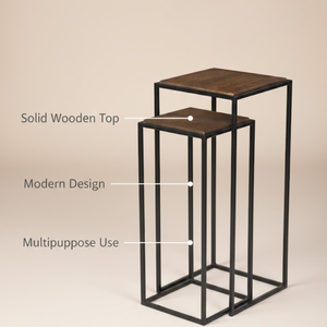 Juego de mesas auxiliares contemporáneas Maya |   Estructura Metálica Resistente con Superficie de Madera para Sala de Estar, Dormitorio, Balcón y Oficina - Product Image 4